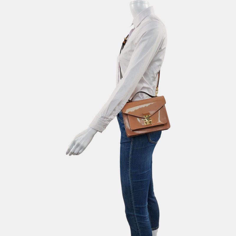 LOUIS VUITTON MONCEAU棕色漆皮單肩包斜挎包手提包金色五金可拆卸肩帶-1