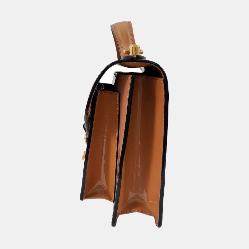 LOUIS VUITTON MONCEAU棕色漆皮單肩包斜挎包手提包金色五金可拆卸肩帶-2