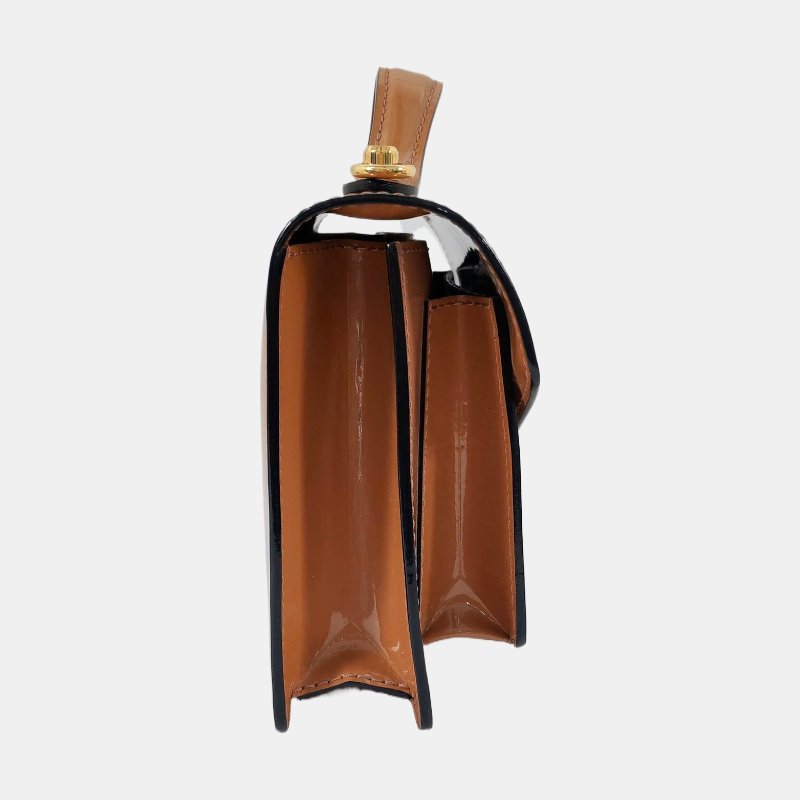 LOUIS VUITTON MONCEAU棕色漆皮單肩包斜挎包手提包金色五金可拆卸肩帶-3