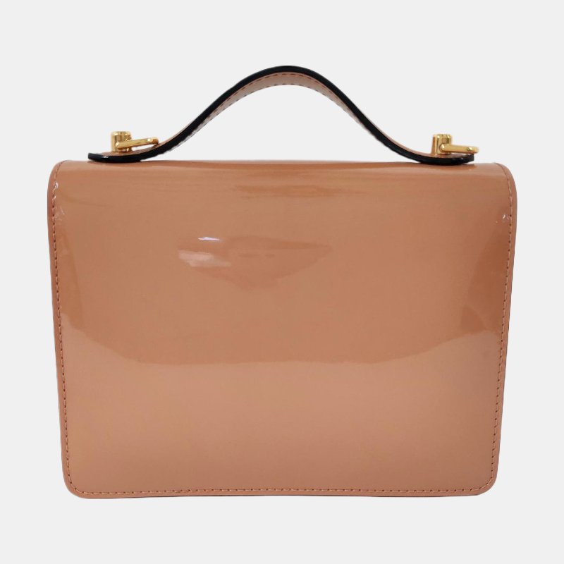 LOUIS VUITTON MONCEAU棕色漆皮單肩包斜挎包手提包金色五金可拆卸肩帶-4