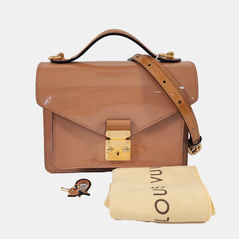 LOUIS VUITTON MONCEAU棕色漆皮單肩包斜挎包手提包金色五金可拆卸肩帶-7