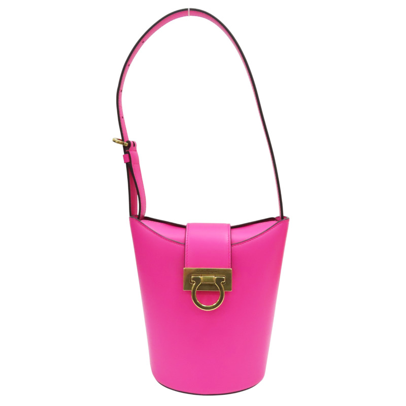 粉紅色 牛皮 Trifolio 水桶包 肩背包【Salvatore Ferragamo 費拉格慕】 211194-0