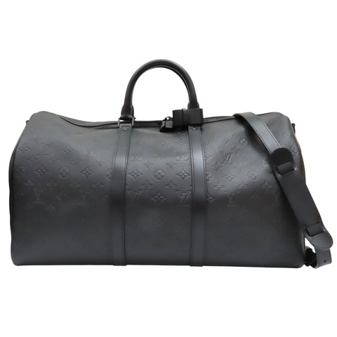 黑色 牛皮 壓紋 Keepall Bandouliere 50 行李袋 兩用包【LOUIS VUITTON LV 路易威登】 M44810
