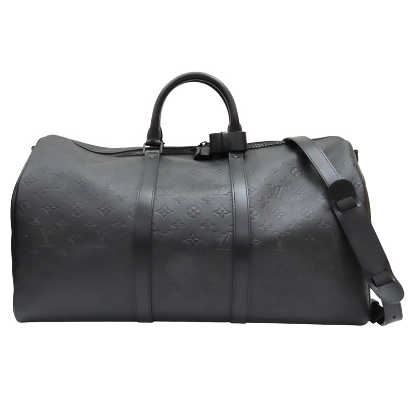 黑色 牛皮 壓紋 Keepall Bandouliere 50 行李袋 兩用包【LOUIS VUITTON LV 路易威登】 M44810-0