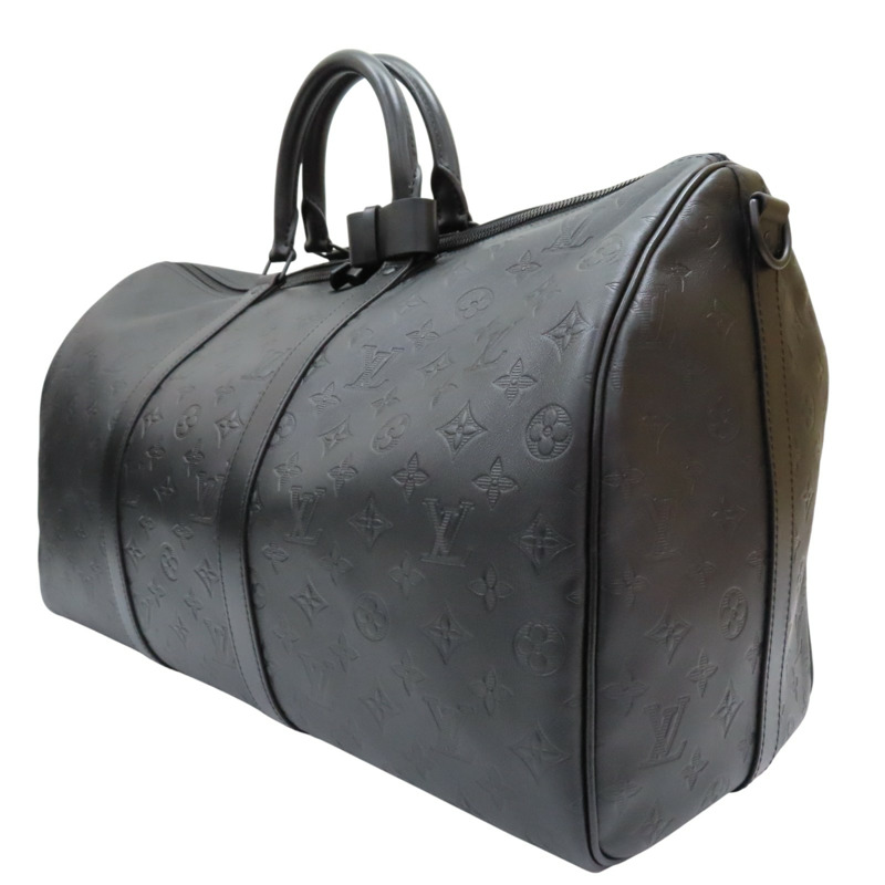 黑色 牛皮 壓紋 Keepall Bandouliere 50 行李袋 兩用包【LOUIS VUITTON LV 路易威登】 M44810-2