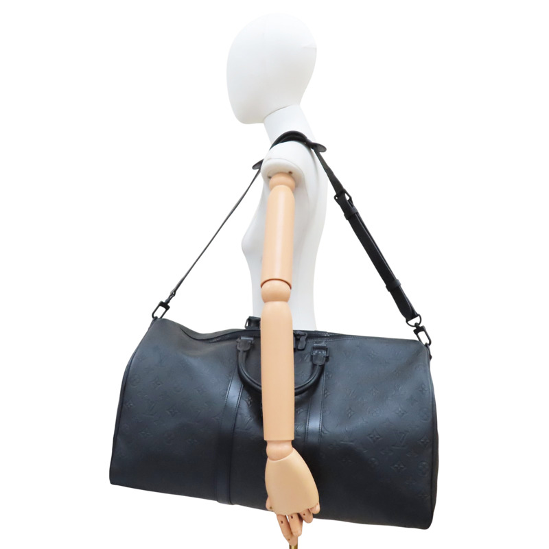 黑色 牛皮 壓紋 Keepall Bandouliere 50 行李袋 兩用包【LOUIS VUITTON LV 路易威登】 M44810-7