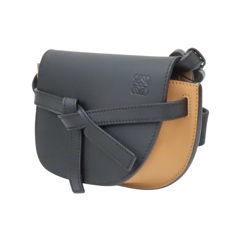 黑/棕色 牛皮 Mini Gate Dual 肩背包【LOEWE 羅威】 A650N46X13-2