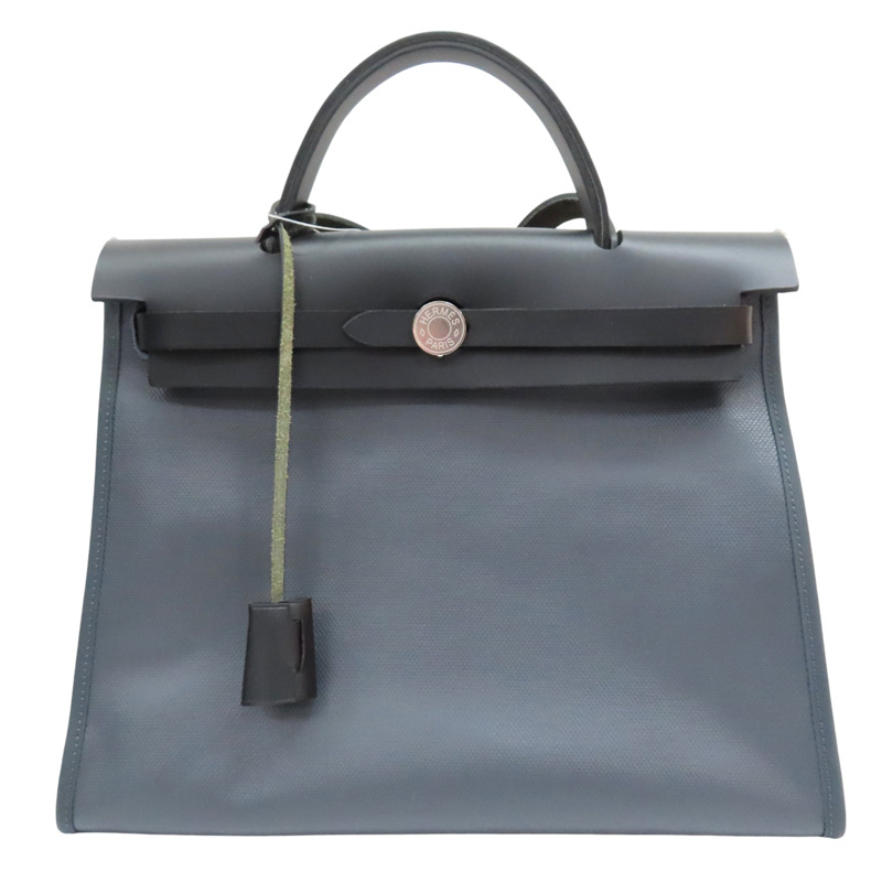 黑灰色 帆布 Herbag Zip 31 肩背包 W刻 銀扣【HERMES 愛馬仕】 H078971CK-0