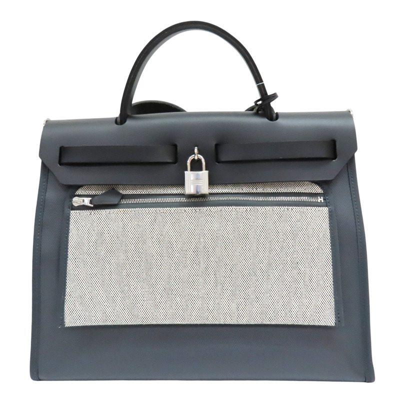 黑灰色 帆布 Herbag Zip 31 肩背包 W刻 銀扣【HERMES 愛馬仕】 H078971CK-1