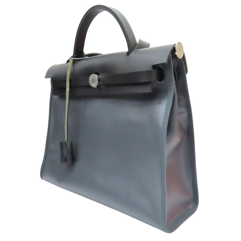黑灰色 帆布 Herbag Zip 31 肩背包 W刻 銀扣【HERMES 愛馬仕】 H078971CK-2