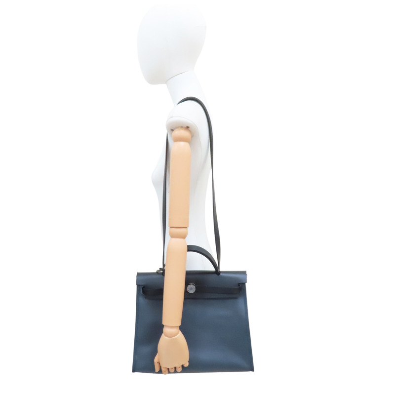 黑灰色 帆布 Herbag Zip 31 肩背包 W刻 銀扣【HERMES 愛馬仕】 H078971CK-8