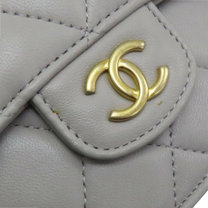 灰色 菱格紋 羊皮 MINI 鏈條【CHANEL 香奈兒】 AP2200-9