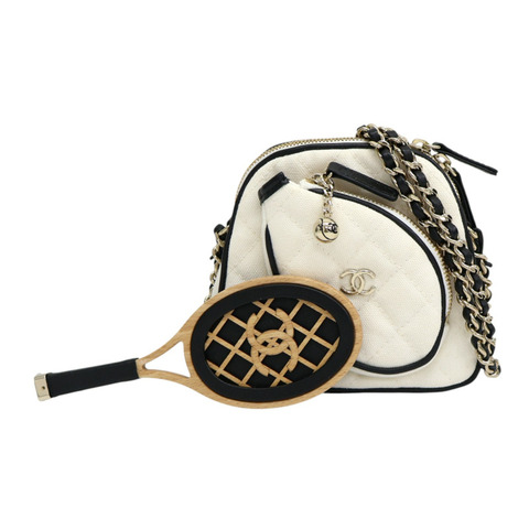 白色帆布 23C Cruise Mini 網球拍 鍊帶 肩背包 AP3150【CHANEL 香奈兒】 AP3150