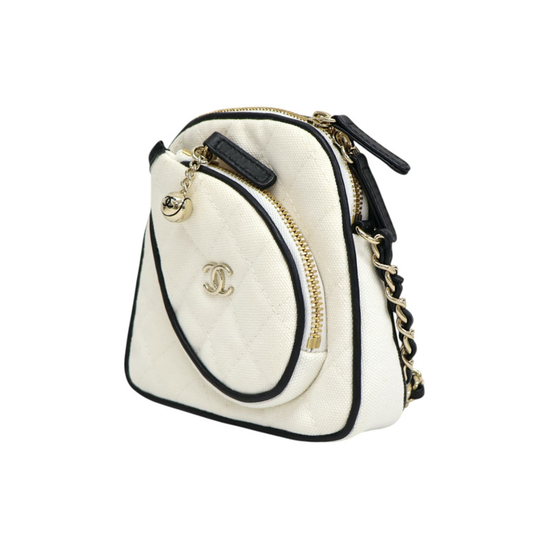 白色帆布 23C Cruise Mini 網球拍 鍊帶 肩背包 AP3150【CHANEL 香奈兒】 AP3150-2