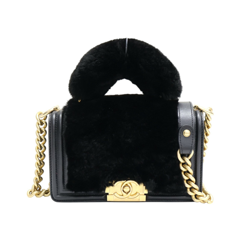 黑色牛皮 Orylag 兔毛 Boy 兩用包 無卡【CHANEL 香奈兒】-0