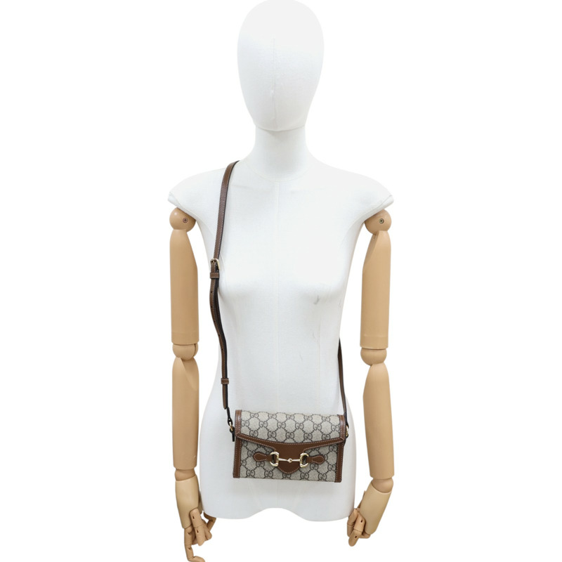 烏木色 GG Supreme帆布 1955 Horsebit 肩背包【GUCCI 古馳】 699296-7