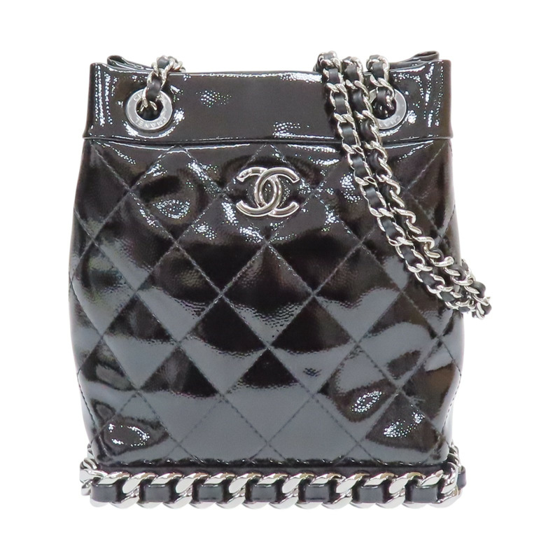 黑色 菱格紋 漆皮 小型水桶包 肩背包 AS5871【CHANEL 香奈兒】 AS5871-0
