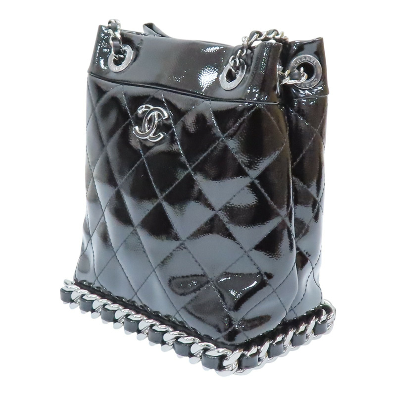 黑色 菱格紋 漆皮 小型水桶包 肩背包 AS5871【CHANEL 香奈兒】 AS5871-2