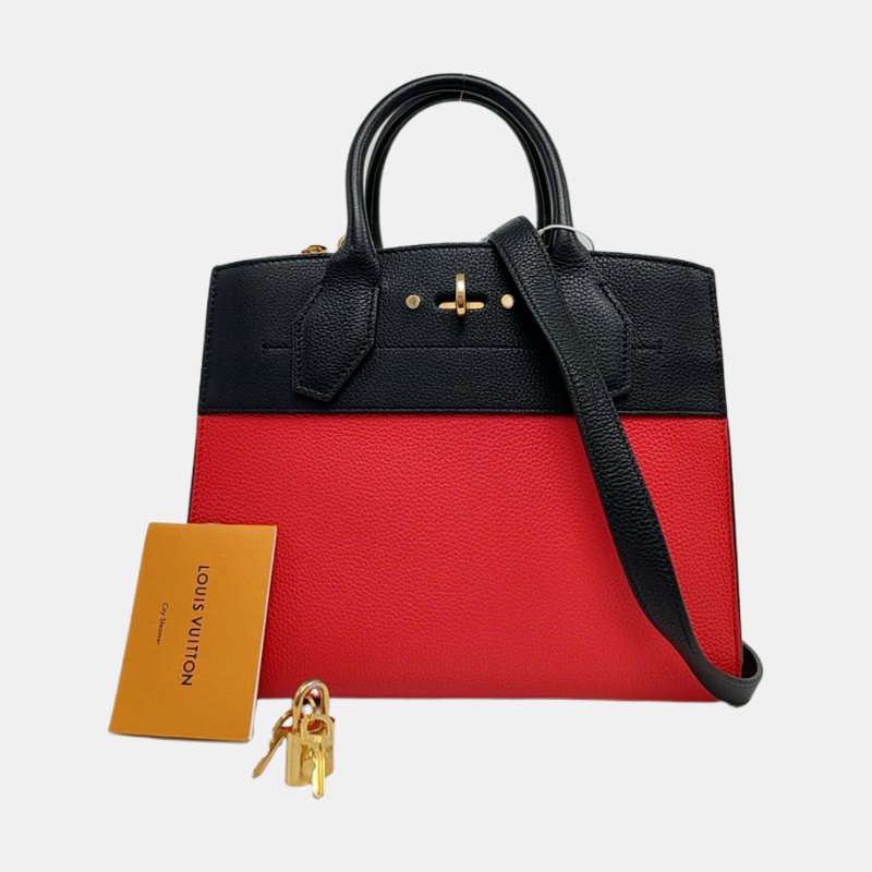 LOUIS VUITTON CITY STEAMER 小號紅色牛皮蒸汽包單肩包手提包金色五金可拆卸肩帶-7