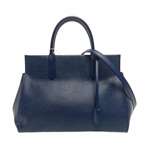 LOUIS VUITTON MARLY中號藍色EPI牛皮水波紋單肩包手提包銀色五金可拆卸肩帶