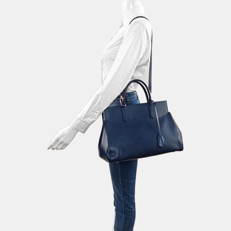 LOUIS VUITTON MARLY中號藍色EPI牛皮水波紋單肩包手提包銀色五金可拆卸肩帶-1