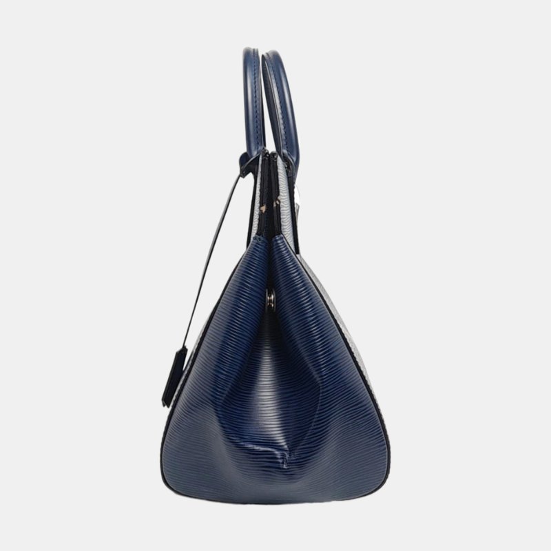 LOUIS VUITTON MARLY中號藍色EPI牛皮水波紋單肩包手提包銀色五金可拆卸肩帶-2