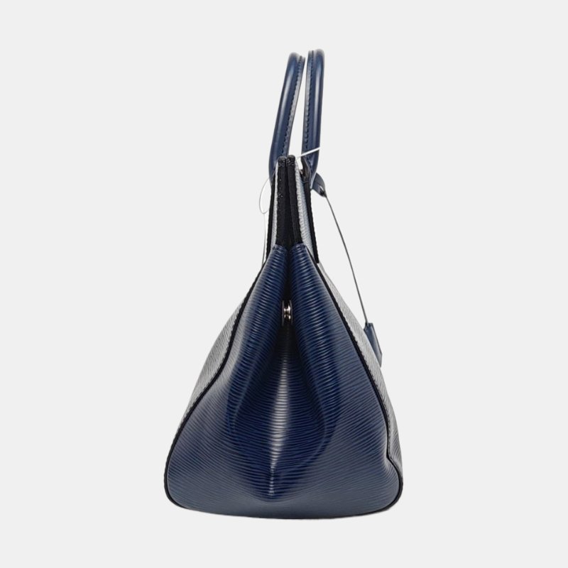 LOUIS VUITTON MARLY中號藍色EPI牛皮水波紋單肩包手提包銀色五金可拆卸肩帶-3