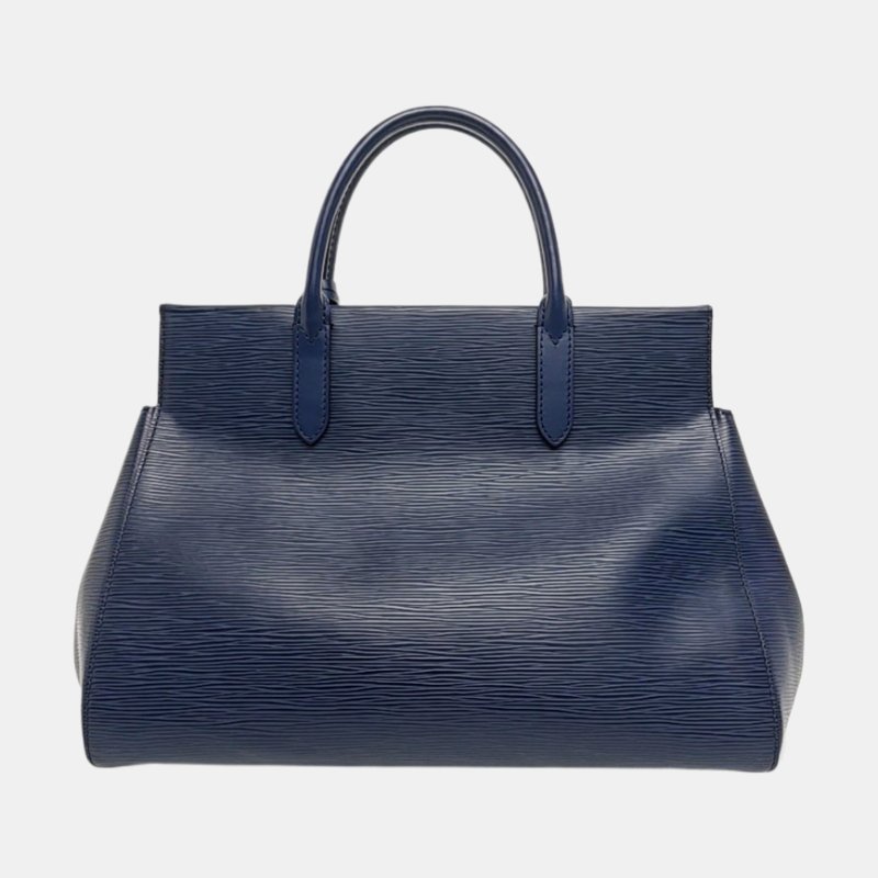 LOUIS VUITTON MARLY中號藍色EPI牛皮水波紋單肩包手提包銀色五金可拆卸肩帶-4