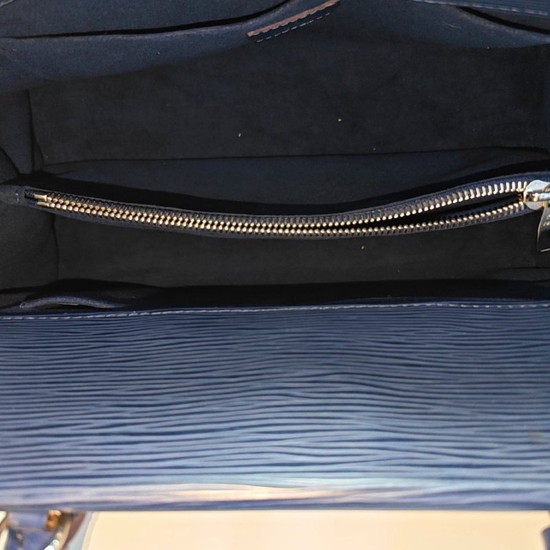 LOUIS VUITTON MARLY中號藍色EPI牛皮水波紋單肩包手提包銀色五金可拆卸肩帶-6