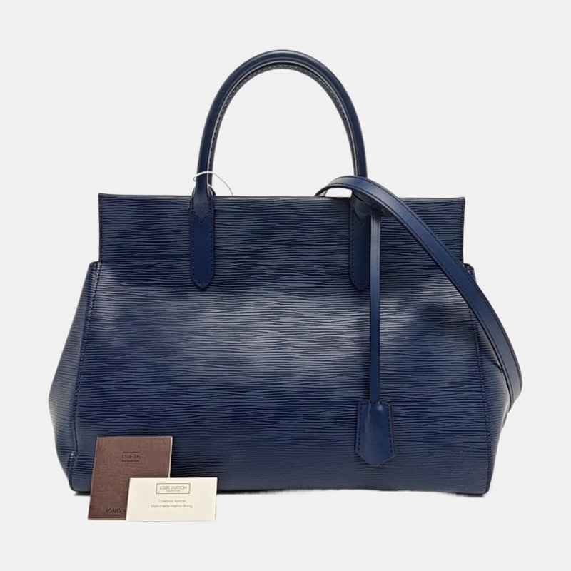 LOUIS VUITTON MARLY中號藍色EPI牛皮水波紋單肩包手提包銀色五金可拆卸肩帶-7