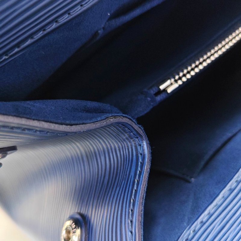 LOUIS VUITTON MARLY中號藍色EPI牛皮水波紋單肩包手提包銀色五金可拆卸肩帶-12