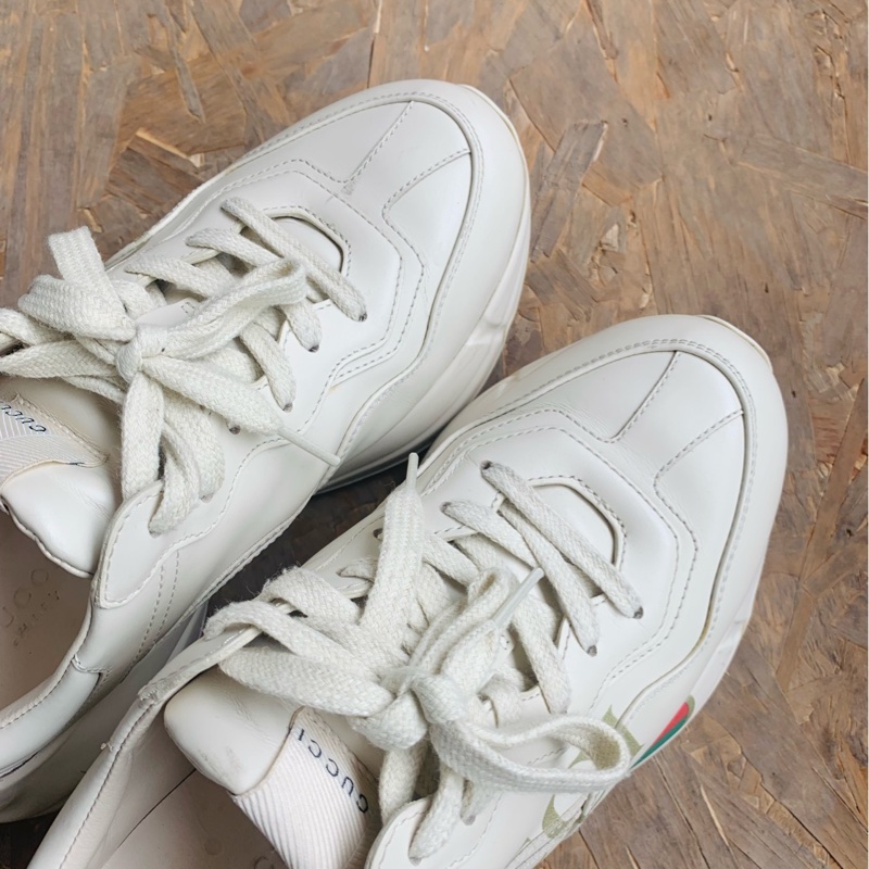 97新Gucci古馳 米色經典腰帶logo厚底系幫老爹鞋 36.5碼經典紅綠配色和品牌標識-3