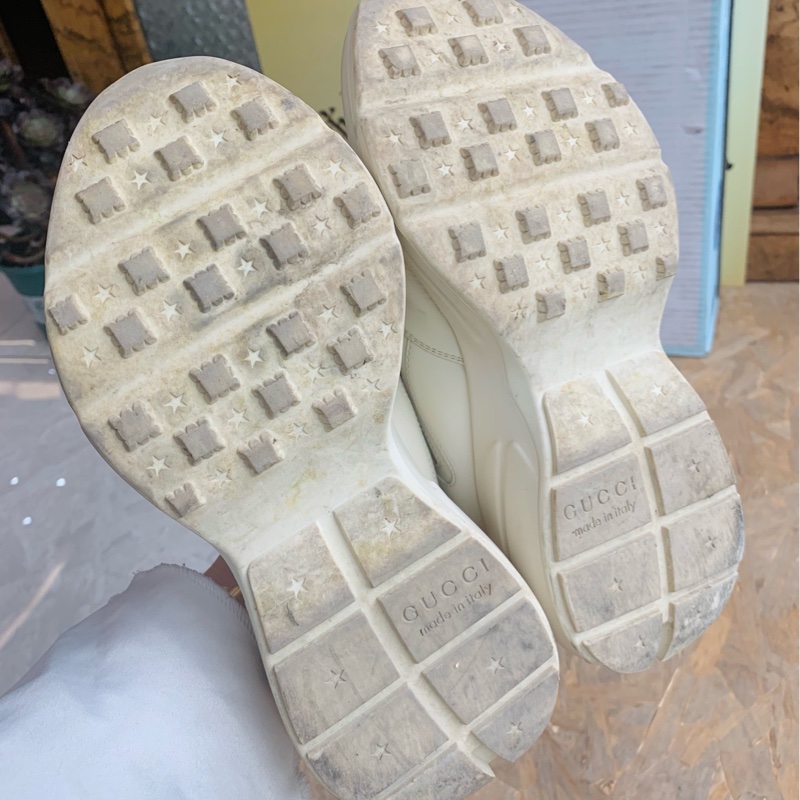 97新Gucci古馳 米色經典腰帶logo厚底系幫老爹鞋 36.5碼經典紅綠配色和品牌標識-6