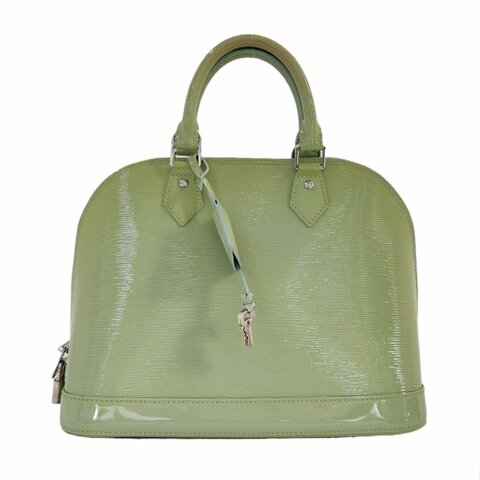 LOUIS VUITTON ALMA小號淺綠色EPI牛皮水波紋壓紋貝殼包手提包銀色五金