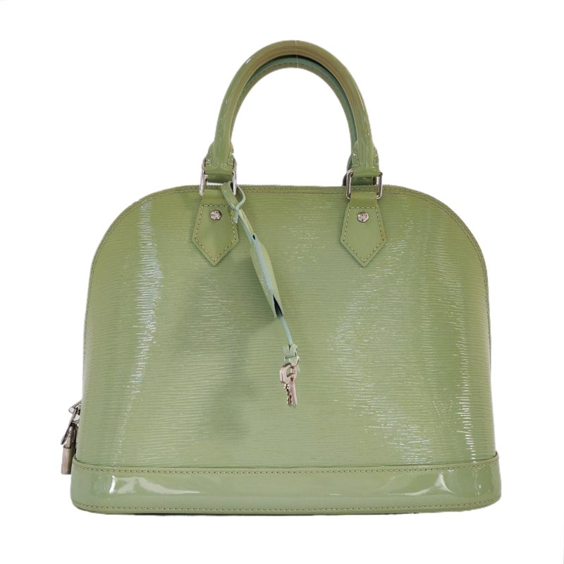 LOUIS VUITTON ALMA小號淺綠色EPI牛皮水波紋壓紋貝殼包手提包銀色五金-0