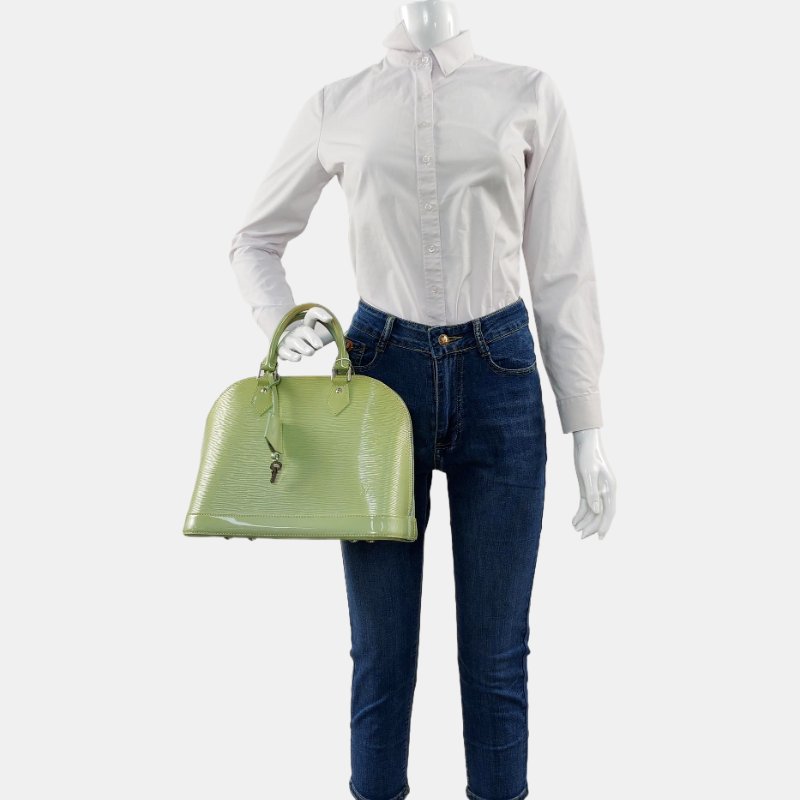 LOUIS VUITTON ALMA小號淺綠色EPI牛皮水波紋壓紋貝殼包手提包銀色五金-1