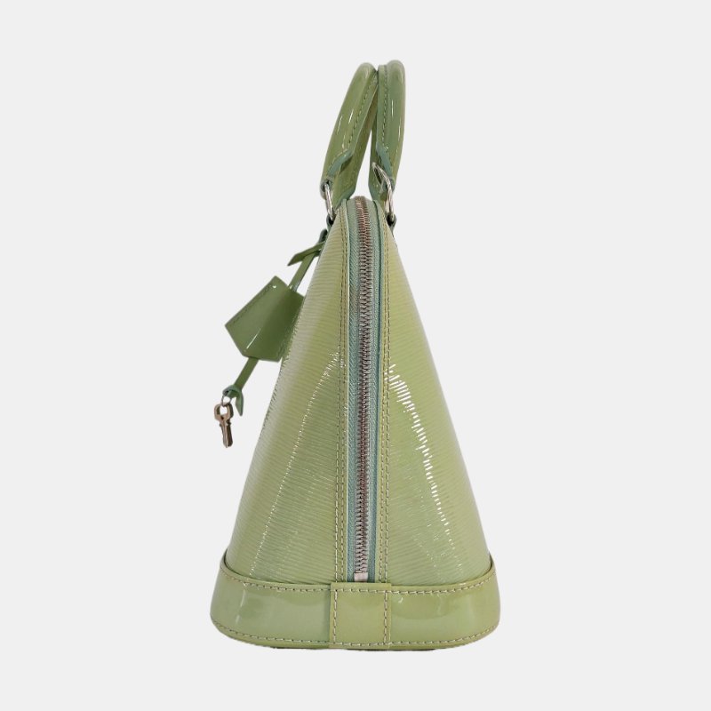 LOUIS VUITTON ALMA小號淺綠色EPI牛皮水波紋壓紋貝殼包手提包銀色五金-2