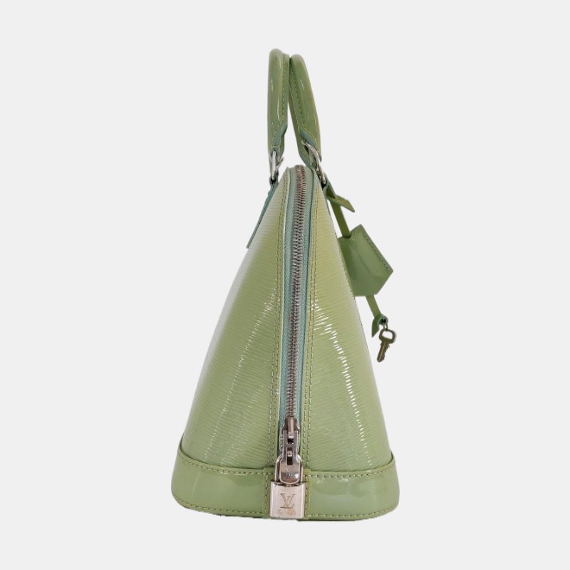 LOUIS VUITTON ALMA小號淺綠色EPI牛皮水波紋壓紋貝殼包手提包銀色五金-3