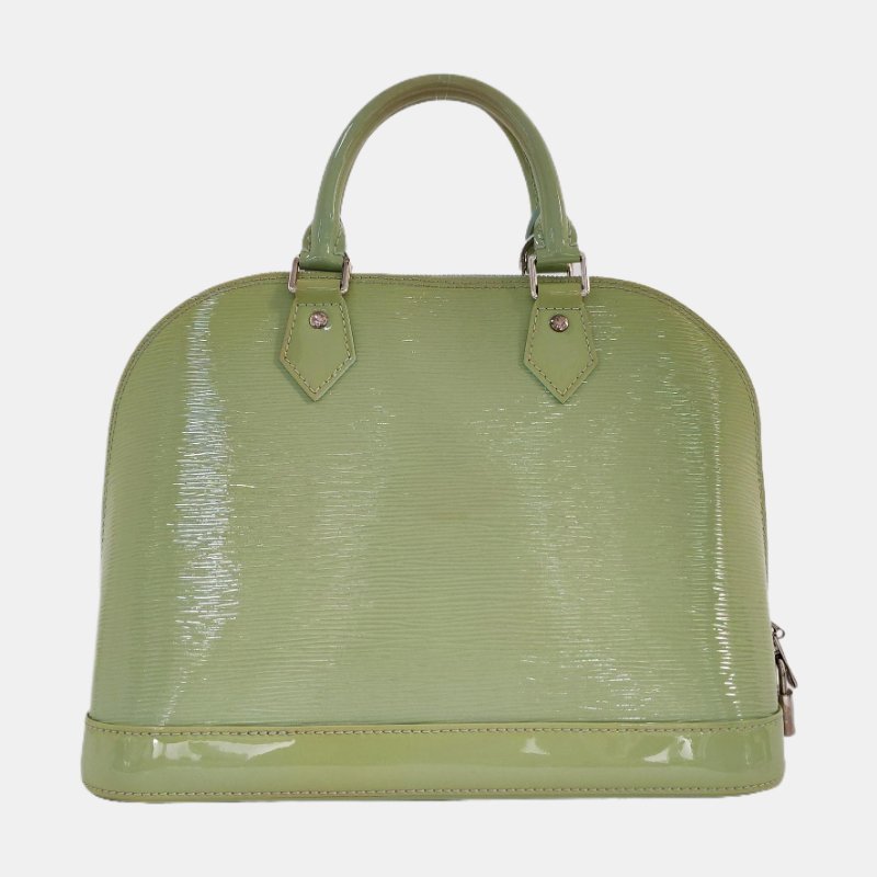 LOUIS VUITTON ALMA小號淺綠色EPI牛皮水波紋壓紋貝殼包手提包銀色五金-4
