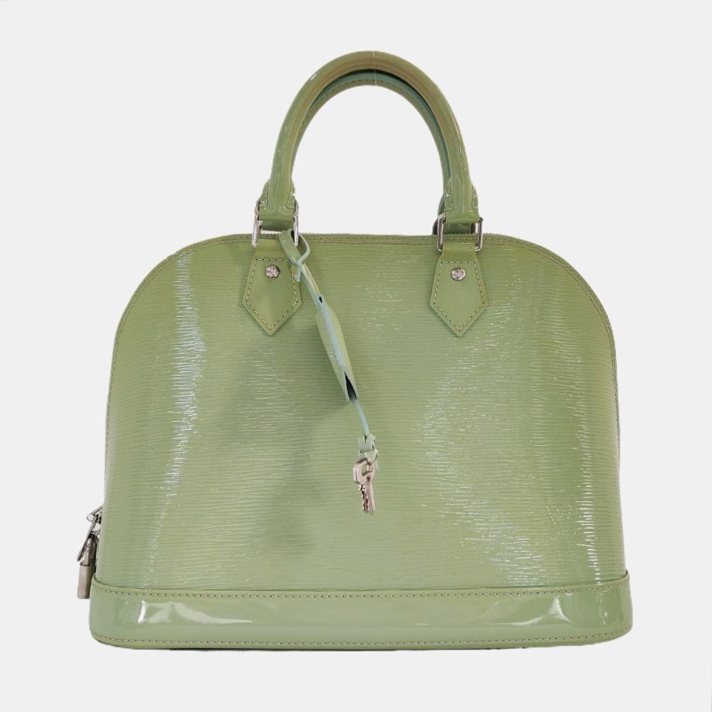 LOUIS VUITTON ALMA小號淺綠色EPI牛皮水波紋壓紋貝殼包手提包銀色五金-7