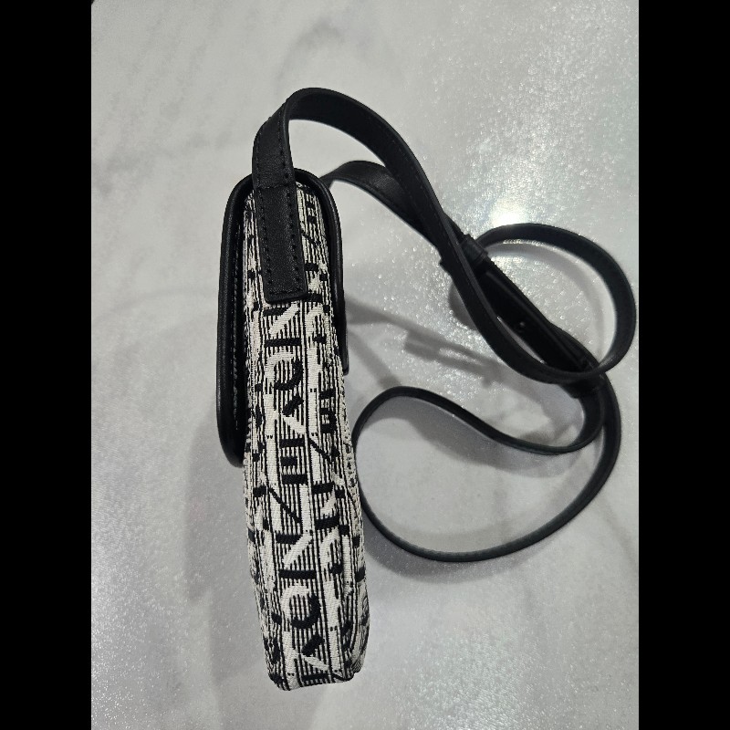 KENZO緹花手機包LOGO印花二合一零錢包手機包斜背包黑/白-4