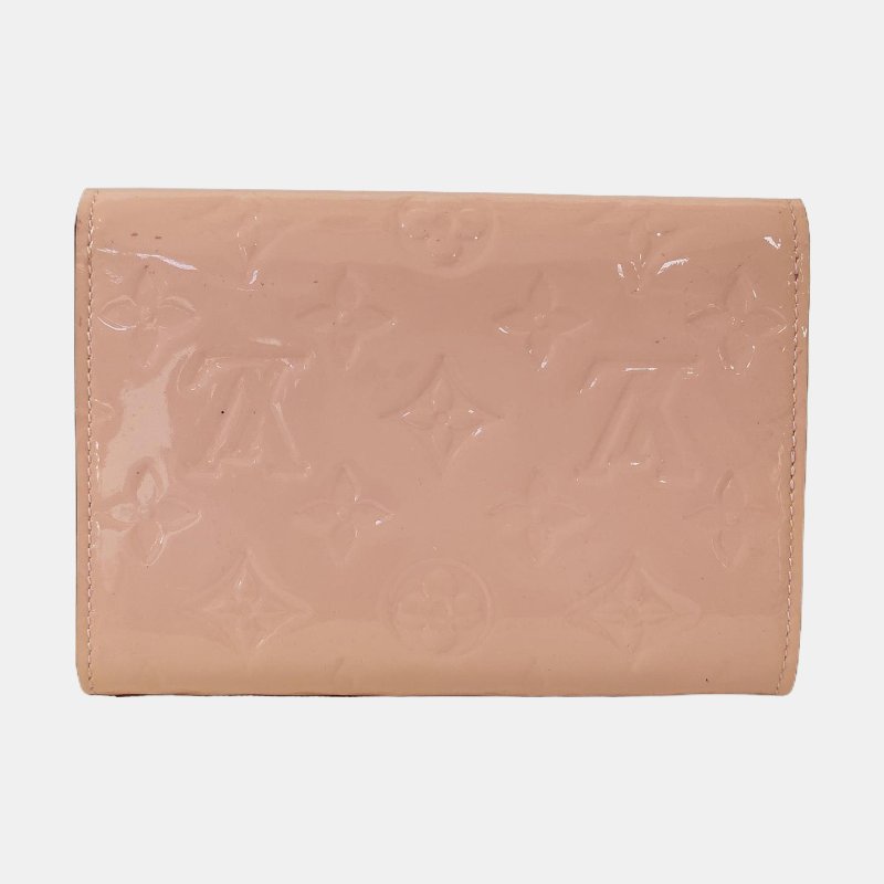 LOUIS VUITTON SARAH淺粉色漆皮老花壓紋錢包金色五金-4