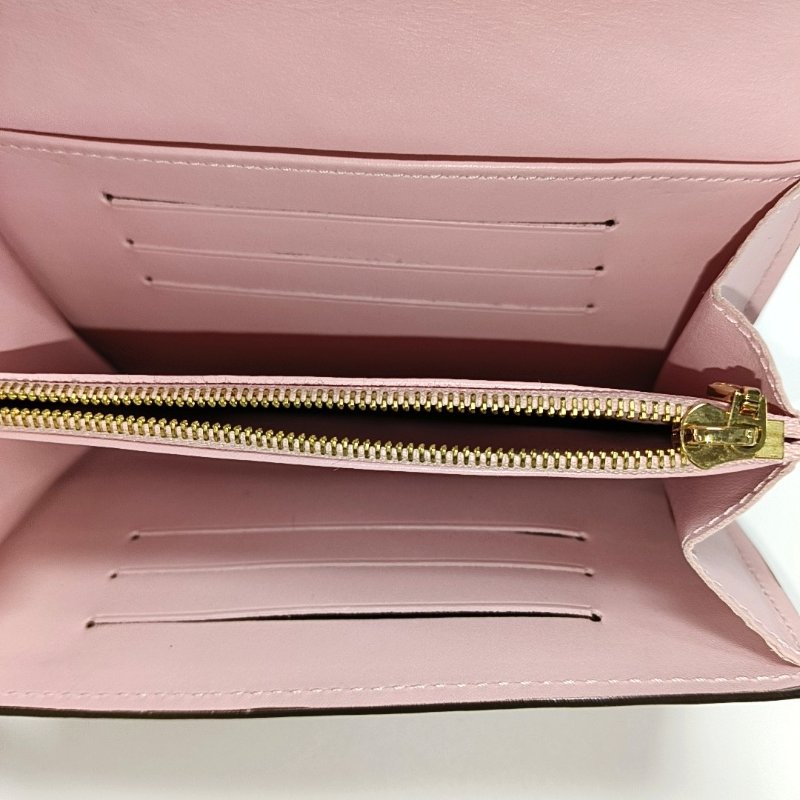 LOUIS VUITTON SARAH淺粉色漆皮老花壓紋錢包金色五金-6