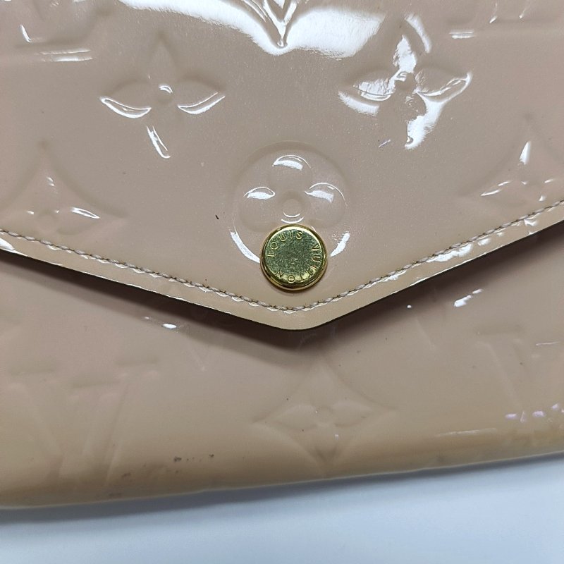LOUIS VUITTON SARAH淺粉色漆皮老花壓紋錢包金色五金-8