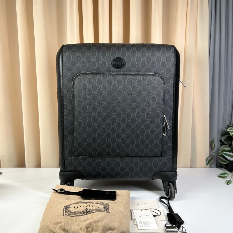 古馳Gucci  黑色老花行李箱拉杆箱登機箱 經典老花logo 做工精緻 容量大 拉杆順滑 萬向輪好推 旅行出差都很實用-0
