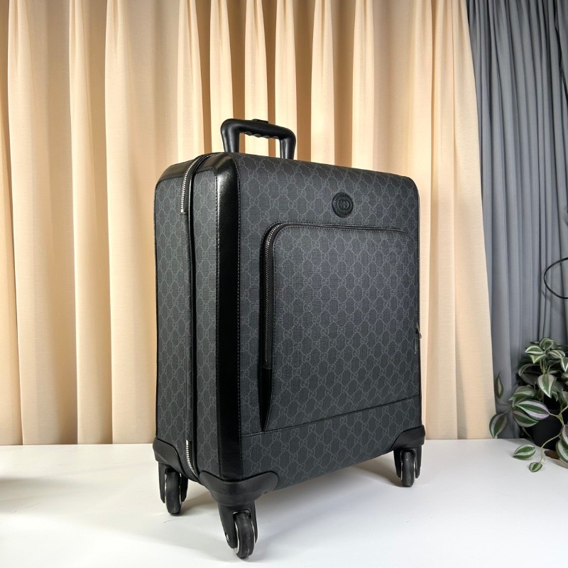 古馳Gucci  黑色老花行李箱拉杆箱登機箱 經典老花logo 做工精緻 容量大 拉杆順滑 萬向輪好推 旅行出差都很實用-1