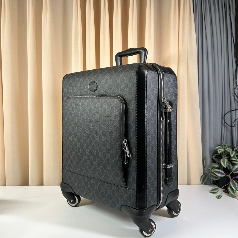 古馳Gucci  黑色老花行李箱拉杆箱登機箱 經典老花logo 做工精緻 容量大 拉杆順滑 萬向輪好推 旅行出差都很實用-2
