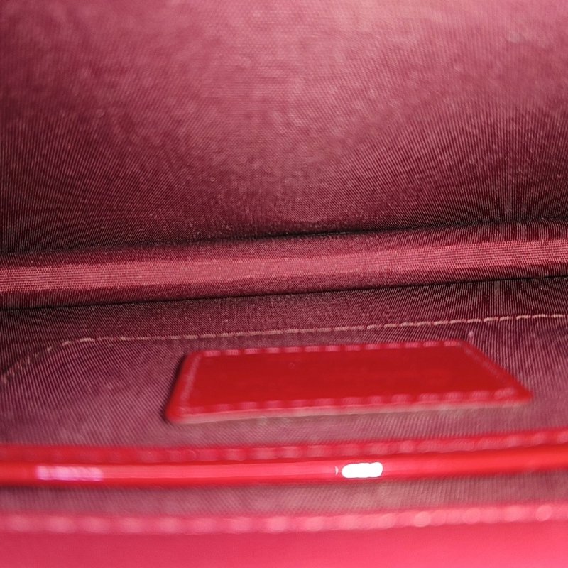 DIOR Lady Dior紅色漆皮藤格紋絎縫單肩包斜挎包銀色五金可拆卸肩帶-6