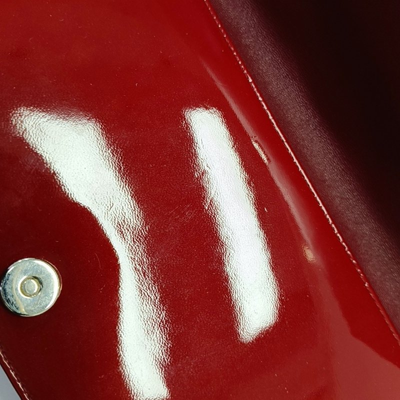 DIOR Lady Dior紅色漆皮藤格紋絎縫單肩包斜挎包銀色五金可拆卸肩帶-10