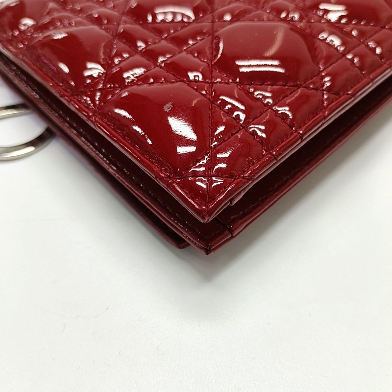 DIOR Lady Dior紅色漆皮藤格紋絎縫單肩包斜挎包銀色五金可拆卸肩帶-12